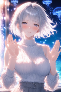 月城 雪乃(つきしろ ゆきの)のプロフィール用AIイラスト。銀髪のボブ